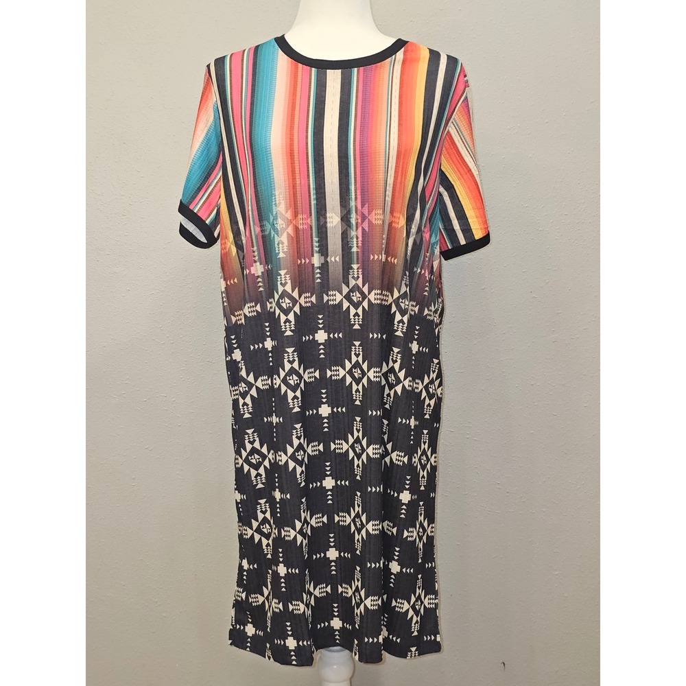 Crazy Train Womens Serape Tribal Print Short Sleeve Dress Multi Color Large NWT